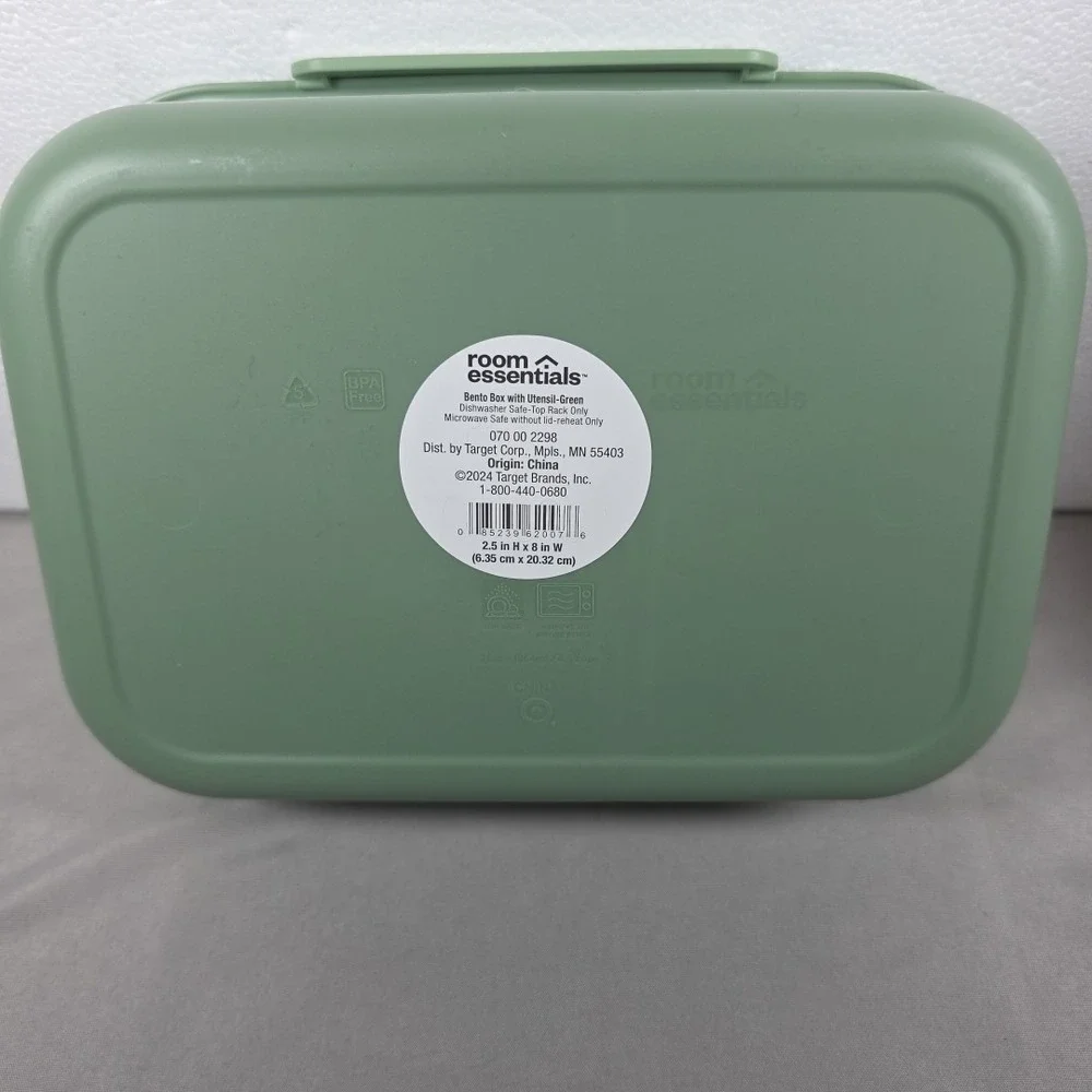 Green Bento Container with Utensil Meal Prep Lunch Box